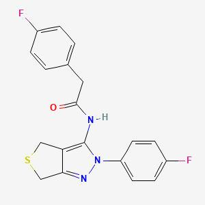 molecular formula C19H15F2N3OS B2776639 2-(4-fluorophenyl)-N-(2-(4-fluorophenyl)-4,6-dihydro-2H-thieno[3,4-c]pyrazol-3-yl)acetamide CAS No. 450343-30-3