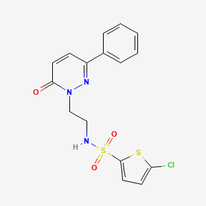 molecular formula C16H14ClN3O3S2 B2776648 5-chloro-N-(2-(6-oxo-3-phenylpyridazin-1(6H)-yl)ethyl)thiophene-2-sulfonamide CAS No. 921534-97-6