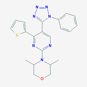 molecular formula C21H21N7OS B277665 3,5-dimethyl-4-[5-(1-phenyl-1H-tetraazol-5-yl)-4-(2-thienyl)-2-pyrimidinyl]morpholine 