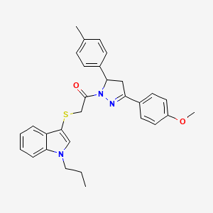 molecular formula C30H31N3O2S B2776661 1-(3-(4-methoxyphenyl)-5-(p-tolyl)-4,5-dihydro-1H-pyrazol-1-yl)-2-((1-propyl-1H-indol-3-yl)thio)ethanone CAS No. 681217-06-1
