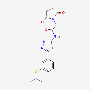 molecular formula C17H18N4O4S B2776674 2-(2,5-dioxopyrrolidin-1-yl)-N-(5-(3-(isopropylthio)phenyl)-1,3,4-oxadiazol-2-yl)acetamide CAS No. 922004-13-5