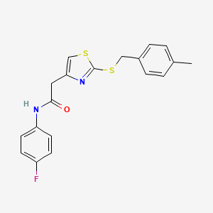 molecular formula C19H17FN2OS2 B2776678 N-(4-fluorophenyl)-2-(2-((4-methylbenzyl)thio)thiazol-4-yl)acetamide CAS No. 941923-13-3