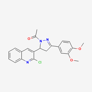 molecular formula C22H20ClN3O3 B2776699 1-[5-(2-chloroquinolin-3-yl)-3-(3,4-dimethoxyphenyl)-4,5-dihydro-1H-pyrazol-1-yl]ethan-1-one CAS No. 402950-98-5