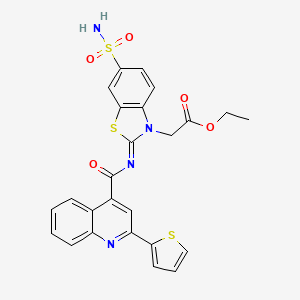 Ethyl 2-[6-sulfamoyl-2-(2-thiophen-2-ylquinoline-4-carbonyl)imino-1,3-benzothiazol-3-yl]acetate