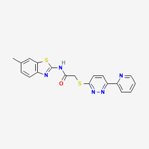 molecular formula C19H15N5OS2 B2776707 N-(6-methylbenzo[d]thiazol-2-yl)-2-((6-(pyridin-2-yl)pyridazin-3-yl)thio)acetamide CAS No. 894002-00-7