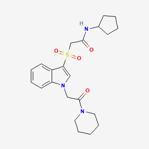 molecular formula C22H29N3O4S B2776712 N-环戊基-2-((1-(2-氧代-2-(哌啶-1-基)乙基)-1H-吲哚-3-基)磺酰)乙酰胺 CAS No. 878057-54-6