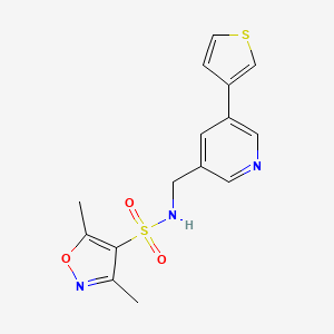 3,5-dimethyl-N-((5-(thiophen-3-yl)pyridin-3-yl)methyl)isoxazole-4-sulfonamide