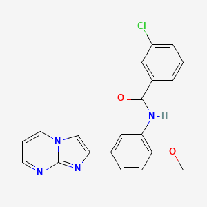molecular formula C20H15ClN4O2 B2776731 3-chloro-N-(5-imidazo[1,2-a]pyrimidin-2-yl-2-methoxyphenyl)benzamide CAS No. 862810-84-2