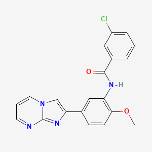 molecular formula C20H15ClN4O2 B2776731 3-chloro-N-(5-{imidazo[1,2-a]pyrimidin-2-yl}-2-methoxyphenyl)benzamide CAS No. 862810-84-2