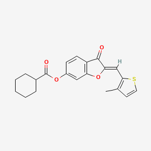 molecular formula C21H20O4S B2776737 (Z)-2-((3-methylthiophen-2-yl)methylene)-3-oxo-2,3-dihydrobenzofuran-6-yl cyclohexanecarboxylate CAS No. 622791-88-2