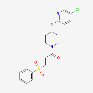 molecular formula C19H21ClN2O4S B2776741 1-(4-((5-Chloropyridin-2-yl)oxy)piperidin-1-yl)-3-(phenylsulfonyl)propan-1-one CAS No. 1448134-83-5