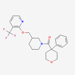 molecular formula C24H27F3N2O3 B2776742 (4-Phenyloxan-4-yl)-[3-[[3-(trifluoromethyl)pyridin-2-yl]oxymethyl]piperidin-1-yl]methanone CAS No. 2380041-60-9