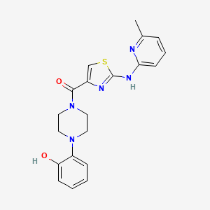 molecular formula C20H21N5O2S B2776754 (4-(2-Hydroxyphenyl)piperazin-1-yl)(2-((6-methylpyridin-2-yl)amino)thiazol-4-yl)methanone CAS No. 1286698-77-8