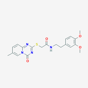 molecular formula C20H22N4O4S B2776756 N-[2-(3,4-dimethoxyphenyl)ethyl]-2-({7-methyl-4-oxo-4H-pyrido[1,2-a][1,3,5]triazin-2-yl}sulfanyl)acetamide CAS No. 896321-73-6