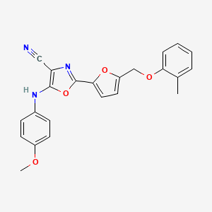 molecular formula C23H19N3O4 B2776840 5-((4-Methoxyphenyl)amino)-2-(5-((o-tolyloxy)methyl)furan-2-yl)oxazole-4-carbonitrile CAS No. 941912-38-5