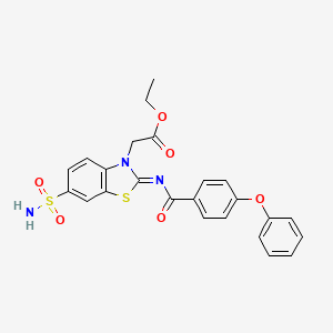 molecular formula C24H21N3O6S2 B2776848 乙酸-2-[2-(4-苯氧基苯甲酰)亚胺基-6-磺酰氨基-1,3-苯并噻唑-3-基]乙酸酯 CAS No. 865248-23-3