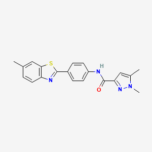 molecular formula C20H18N4OS B2776856 1,5-dimethyl-N-(4-(6-methylbenzo[d]thiazol-2-yl)phenyl)-1H-pyrazole-3-carboxamide CAS No. 1052569-71-7