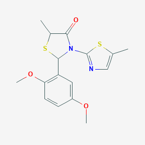 molecular formula C16H18N2O3S2 B277687 2-(2,5-Dimethoxyphenyl)-5-methyl-3-(5-methyl-1,3-thiazol-2-yl)-1,3-thiazolidin-4-one 