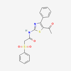 molecular formula C19H16N2O4S2 B2776873 N-(5-acetyl-4-phenyl-1,3-thiazol-2-yl)-2-(benzenesulfonyl)acetamide CAS No. 895455-97-7