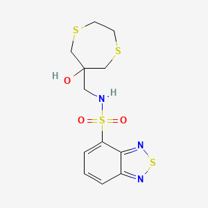 molecular formula C12H15N3O3S4 B2776876 N-[(6-Hydroxy-1,4-dithiepan-6-yl)methyl]-2,1,3-benzothiadiazole-4-sulfonamide CAS No. 2415492-32-7