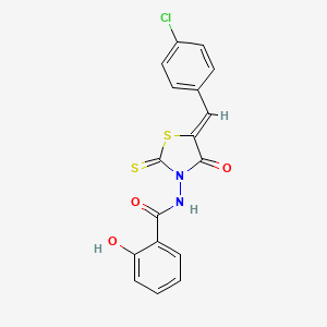 molecular formula C17H11ClN2O3S2 B2776904 N-[(5Z)-5-[(4-chlorophenyl)methylidene]-4-oxo-2-sulfanylidene-1,3-thiazolidin-3-yl]-2-hydroxybenzamide CAS No. 296266-32-5