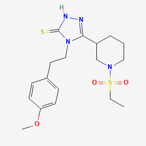 molecular formula C18H26N4O3S2 B2776907 5-(1-(Ethylsulfonyl)piperidin-3-YL)-4-(4-methoxy-phenethyl)-4H-1,2,4-triazole-3-thiol CAS No. 932807-03-9