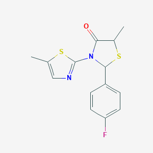 molecular formula C14H13FN2OS2 B277691 2-(4-Fluorophenyl)-5-methyl-3-(5-methyl-1,3-thiazol-2-yl)-1,3-thiazolidin-4-one 