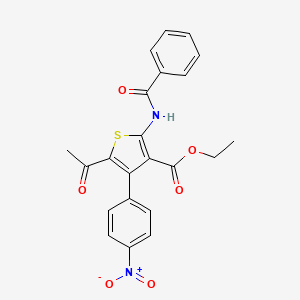 molecular formula C22H18N2O6S B2776925 乙基 5-乙酰基-4-(4-硝基苯基)-2-[(苯基甲酰)氨基]噻吩-3-甲酸酯 CAS No. 1011396-72-7