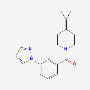 molecular formula C18H19N3O B2776966 (3-(1H-pyrazol-1-yl)phenyl)(4-cyclopropylidenepiperidin-1-yl)methanone CAS No. 2097923-47-0
