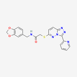 molecular formula C20H16N6O3S B2776981 N-(1,3-benzodioxol-5-ylmethyl)-2-[(3-pyridin-2-yl-[1,2,4]triazolo[4,3-b]pyridazin-6-yl)sulfanyl]acetamide CAS No. 868967-79-7