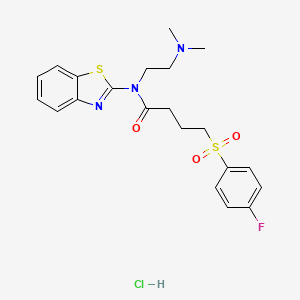 molecular formula C21H25ClFN3O3S2 B2776983 N-(benzo[d]thiazol-2-yl)-N-(2-(dimethylamino)ethyl)-4-((4-fluorophenyl)sulfonyl)butanamide hydrochloride CAS No. 1216622-84-2