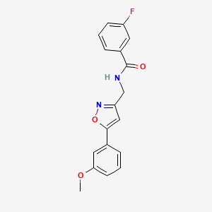 molecular formula C18H15FN2O3 B2776985 3-氟-N-((5-(3-甲氧基苯基)异噁唑-3-基)甲基)苯甲酰胺 CAS No. 953182-36-0