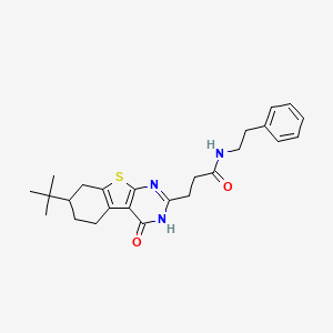 molecular formula C25H31N3O2S B2777001 3-(7-(叔丁基)-4-氧代-3,4,5,6,7,8-六氢苯并[4,5]噻吩[2,3-d]嘧啶-2-基)-N-苯乙基丙酰胺 CAS No. 950414-93-4