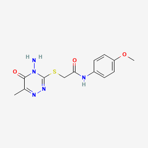 molecular formula C13H15N5O3S B2777030 2-[(4-amino-6-methyl-5-oxo-4,5-dihydro-1,2,4-triazin-3-yl)sulfanyl]-N-(4-methoxyphenyl)acetamide CAS No. 328020-93-5