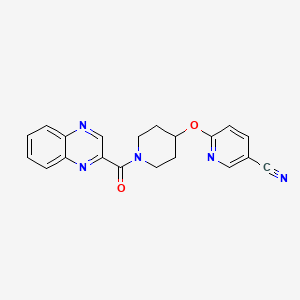 molecular formula C20H17N5O2 B2777036 6-((1-(Quinoxaline-2-carbonyl)piperidin-4-yl)oxy)nicotinonitrile CAS No. 1421513-35-0