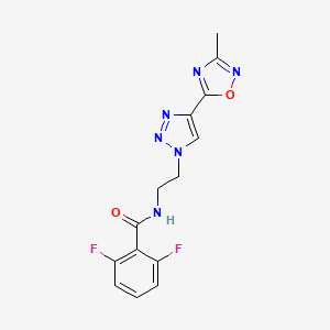 molecular formula C14H12F2N6O2 B2777039 2,6-difluoro-N-(2-(4-(3-methyl-1,2,4-oxadiazol-5-yl)-1H-1,2,3-triazol-1-yl)ethyl)benzamide CAS No. 2034393-30-9