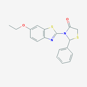 molecular formula C18H16N2O2S2 B277705 3-(6-Ethoxy-1,3-benzothiazol-2-yl)-2-phenyl-1,3-thiazolidin-4-one 