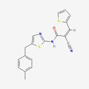 molecular formula C19H15N3OS2 B2777060 (Z)-2-cyano-N-(5-(4-methylbenzyl)thiazol-2-yl)-3-(thiophen-2-yl)acrylamide CAS No. 314251-60-0