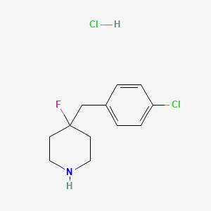 molecular formula C12H16Cl2FN B2777067 4-[(4-Chlorophenyl)methyl]-4-fluoropiperidine hydrochloride CAS No. 1864058-44-5