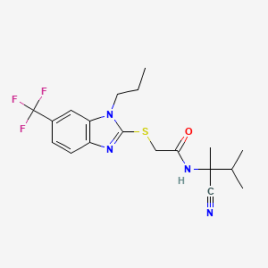 molecular formula C19H23F3N4OS B2777095 N-(1-cyano-1,2-dimethylpropyl)-2-{[1-propyl-6-(trifluoromethyl)-1H-1,3-benzodiazol-2-yl]sulfanyl}acetamide CAS No. 1110897-53-4