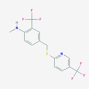 molecular formula C15H12F6N2S B2777099 N-methyl-2-(trifluoromethyl)-4-({[5-(trifluoromethyl)-2-pyridinyl]sulfanyl}methyl)aniline CAS No. 860787-24-2