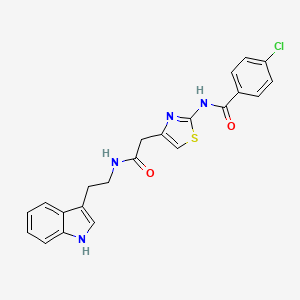 molecular formula C22H19ClN4O2S B2777100 N-(4-(2-((2-(1H-吲哚-3-基)乙基)氨基)-2-氧代乙基)噻唑-2-基)-4-氯苯甲酰胺 CAS No. 921835-24-7