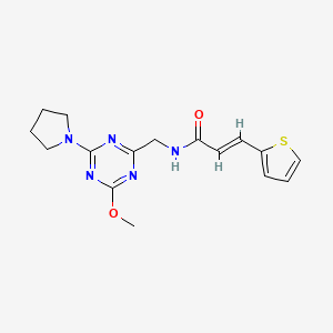 molecular formula C16H19N5O2S B2777104 (E)-N-((4-methoxy-6-(pyrrolidin-1-yl)-1,3,5-triazin-2-yl)methyl)-3-(thiophen-2-yl)acrylamide CAS No. 2035000-75-8
