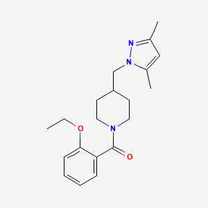 molecular formula C20H27N3O2 B2777110 (4-((3,5-dimethyl-1H-pyrazol-1-yl)methyl)piperidin-1-yl)(2-ethoxyphenyl)methanone CAS No. 1286726-97-3