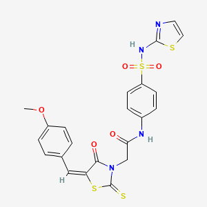 molecular formula C22H18N4O5S4 B2777113 (E)-2-(5-(4-methoxybenzylidene)-4-oxo-2-thioxothiazolidin-3-yl)-N-(4-(N-(thiazol-2-yl)sulfamoyl)phenyl)acetamide CAS No. 303026-37-1