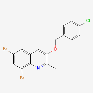 molecular formula C17H12Br2ClNO B2777116 6,8-Dibromo-3-[(4-chlorophenyl)methoxy]-2-methylquinoline CAS No. 861210-57-3