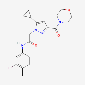 molecular formula C20H23FN4O3 B2777128 2-(5-cyclopropyl-3-(morpholine-4-carbonyl)-1H-pyrazol-1-yl)-N-(3-fluoro-4-methylphenyl)acetamide CAS No. 1172335-01-1