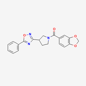 molecular formula C20H17N3O4 B2777169 Benzo[d][1,3]dioxol-5-yl(3-(5-phenyl-1,2,4-oxadiazol-3-yl)pyrrolidin-1-yl)methanone CAS No. 2034352-96-8