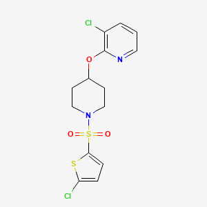 molecular formula C14H14Cl2N2O3S2 B2777174 3-Chloro-2-((1-((5-chlorothiophen-2-yl)sulfonyl)piperidin-4-yl)oxy)pyridine CAS No. 1448035-96-8