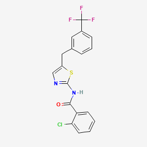 molecular formula C18H12ClF3N2OS B2777177 2-氯-N-(5-(3-(三氟甲基)苯基甲基)噻唑-2-基)苯甲酰胺 CAS No. 304895-42-9